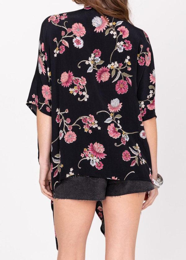 Likemary Floaty Kimono Cover Up In Black Floral