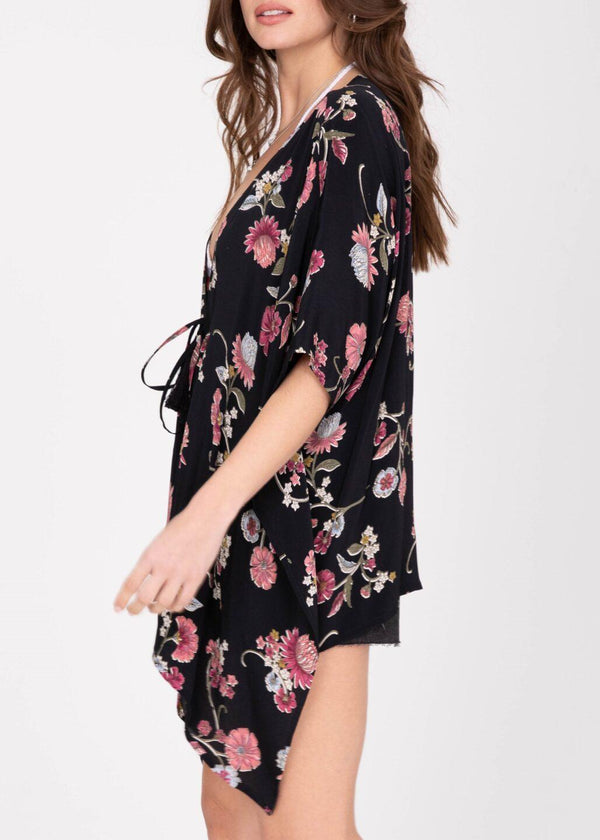Likemary Floaty Kimono Cover Up In Black Floral
