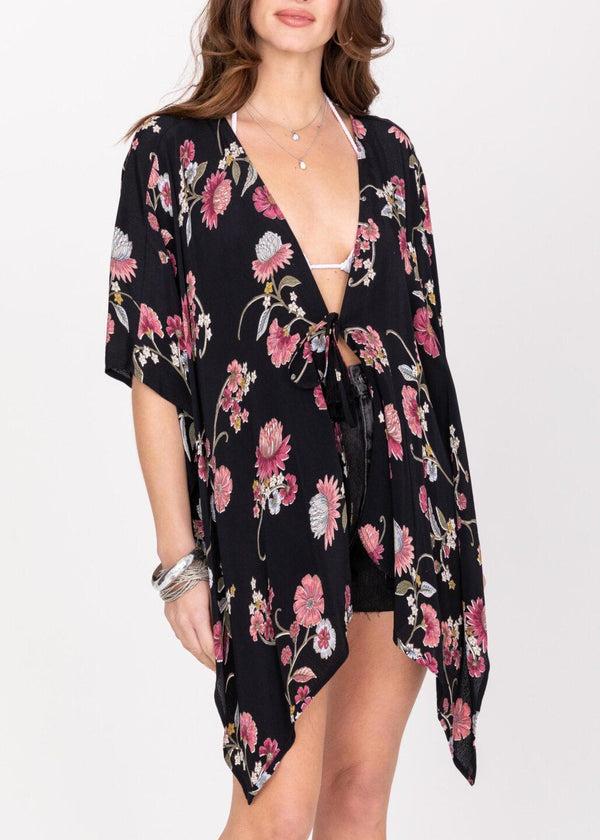 likemary Floaty Kimono Cover Up in Black Floral