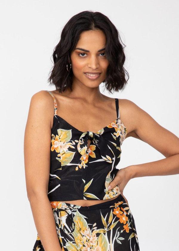 likemary Floral Black Crop Top