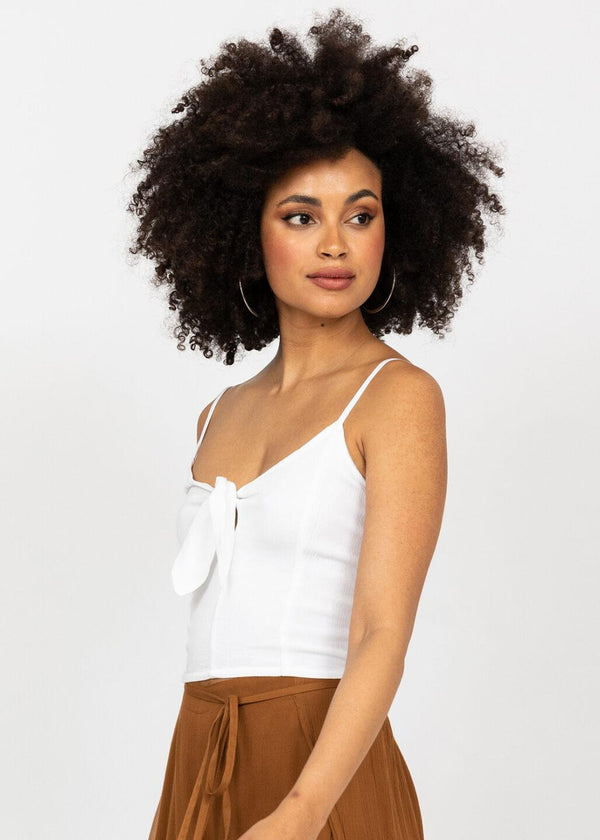 Likemary Front Tie Crop Cami Top In White