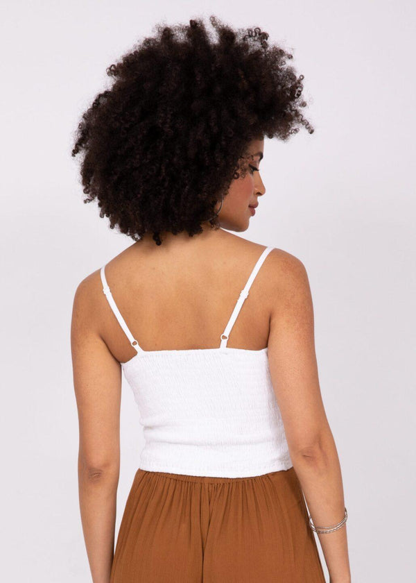 Likemary Front Tie Crop Cami Top In White