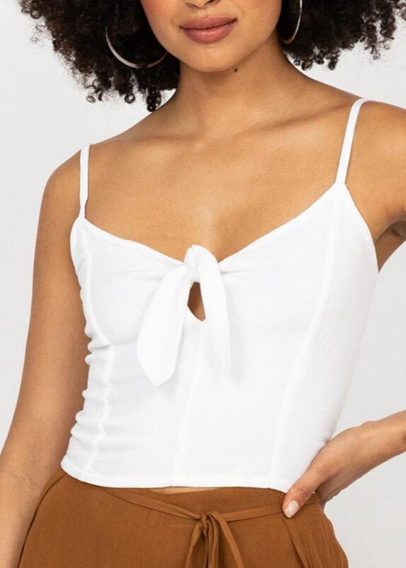 likemary Front Tie Crop Cami Top in White
