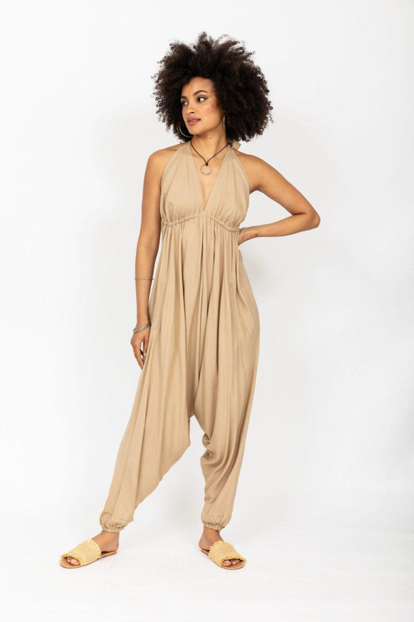 Likemary Halter Harem Jumpsuit Biscuit Beige
