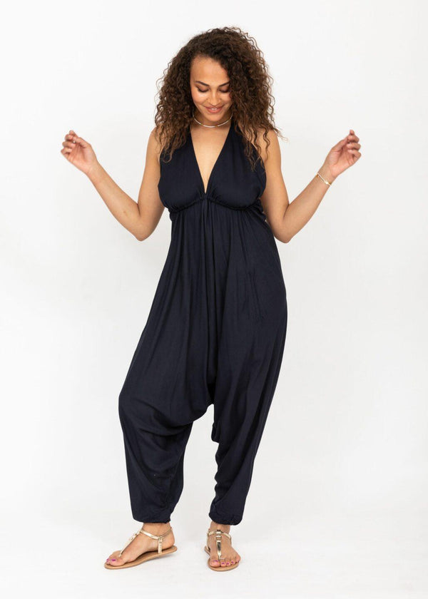 likemary Halter Harem Jumpsuit Navy