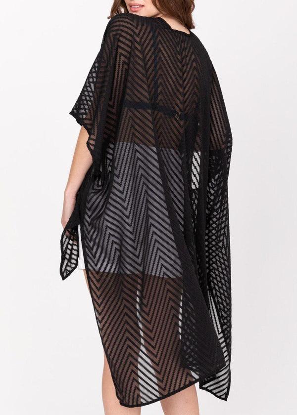 Likemary High-Low Sheer Zig-Zag Kimono In Black