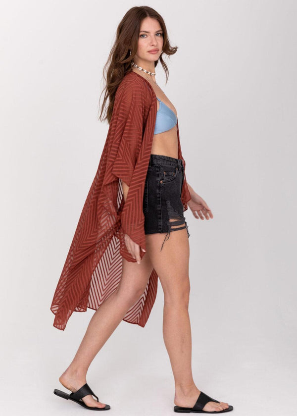 Likemary High-Low Zig Zag Kimono In Orange Rust