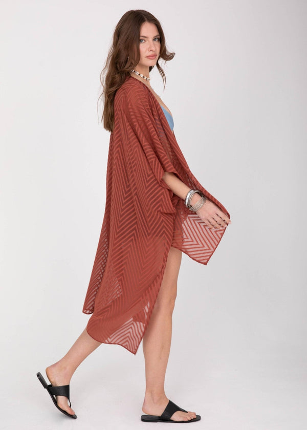 Likemary High-Low Zig Zag Kimono In Orange Rust