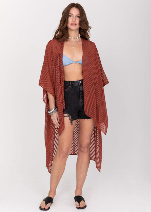 likemary High-Low Zig Zag Kimono in Orange Rust