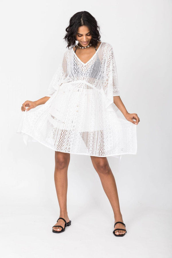 Likemary Kaftan Cover Up In White Cotton Lace