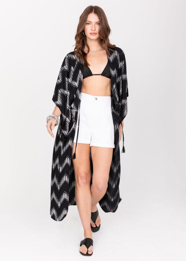 Likemary Maxi Black Arrows Print Kimono Cover Up