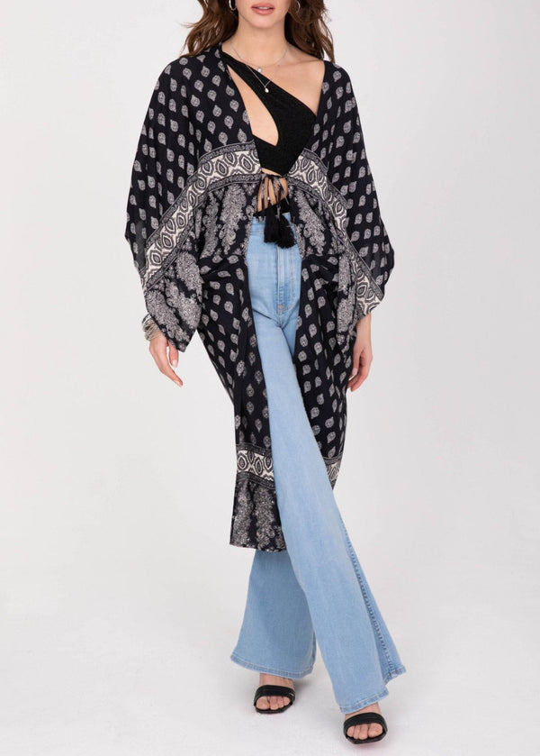 Likemary Maxi Kimono In Paisley Black & White