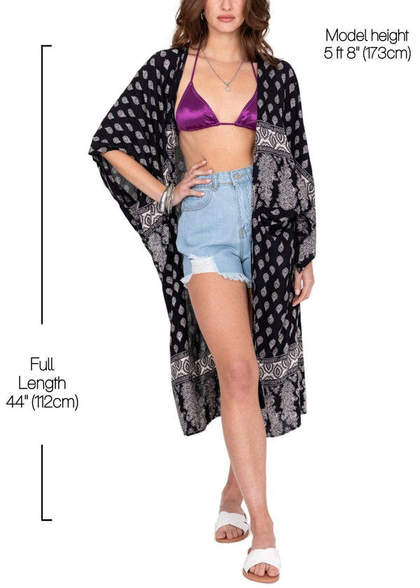 Likemary Maxi Kimono In Paisley Black & White