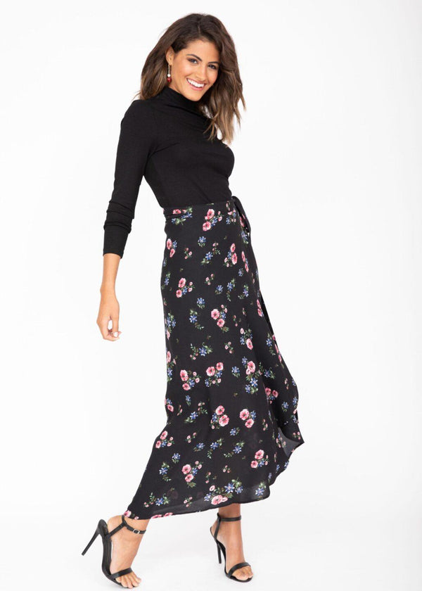 Likemary Maxi Wrap Skirt Black Floral Print
