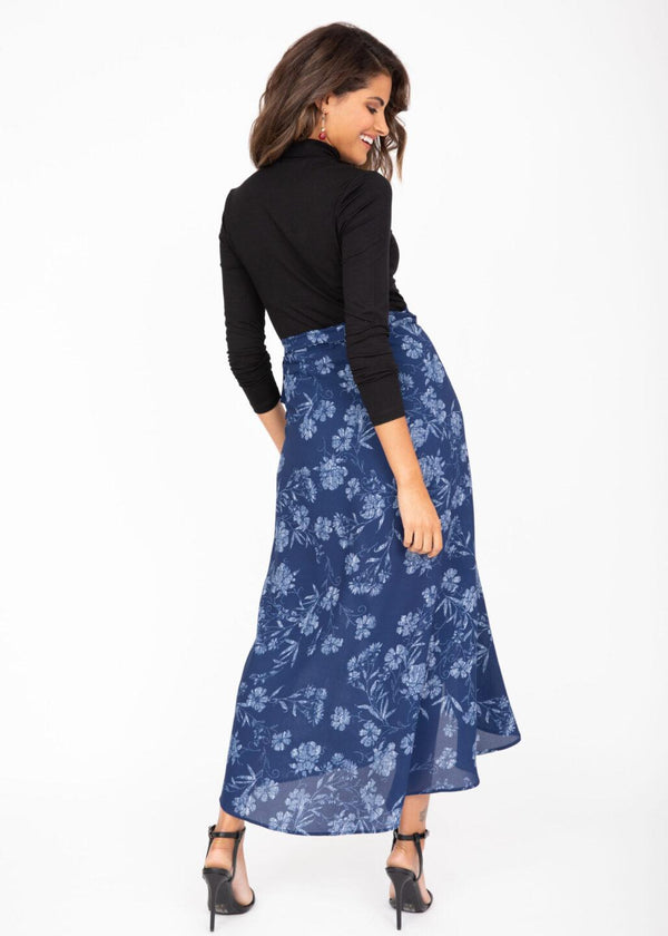 Likemary Maxi Wrap Skirt Blue Floral Print