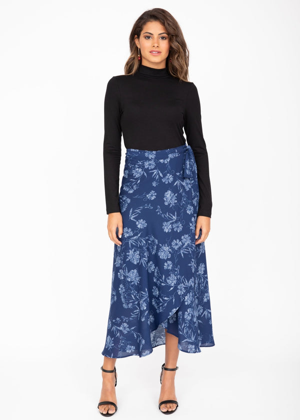 Likemary Maxi Wrap Skirt Blue Floral Print