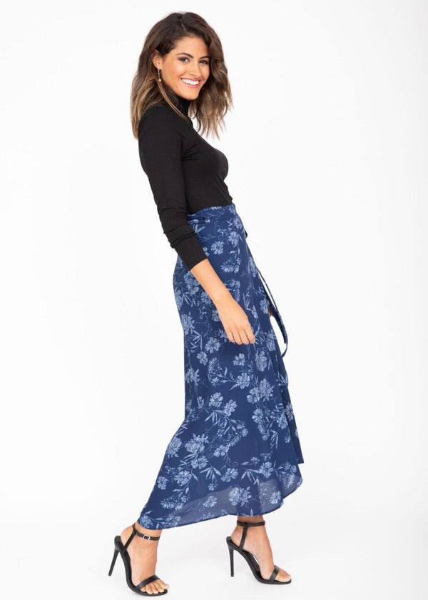 Likemary Maxi Wrap Skirt Blue Floral Print
