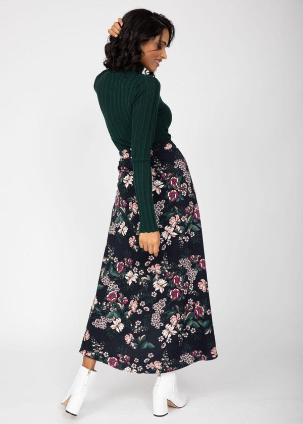 Likemary Maxi Wrap Skirt In Midnight Floral Black