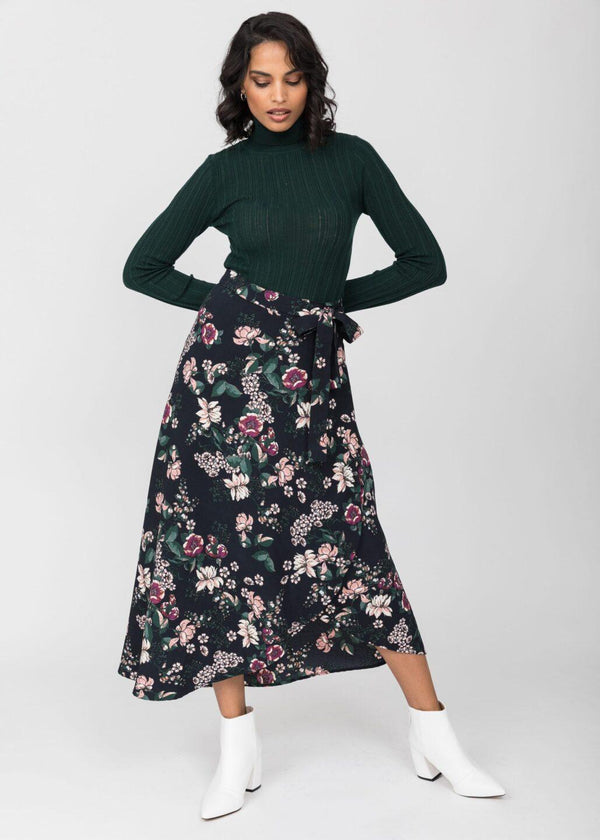 Likemary Maxi Wrap Skirt In Midnight Floral Black