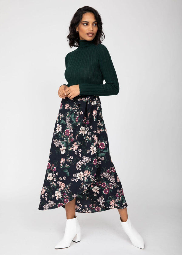 Likemary Maxi Wrap Skirt In Midnight Floral Black