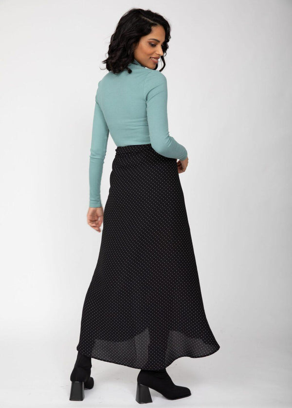 Likemary Maxi Wrap Skirt In Polka Dot Black