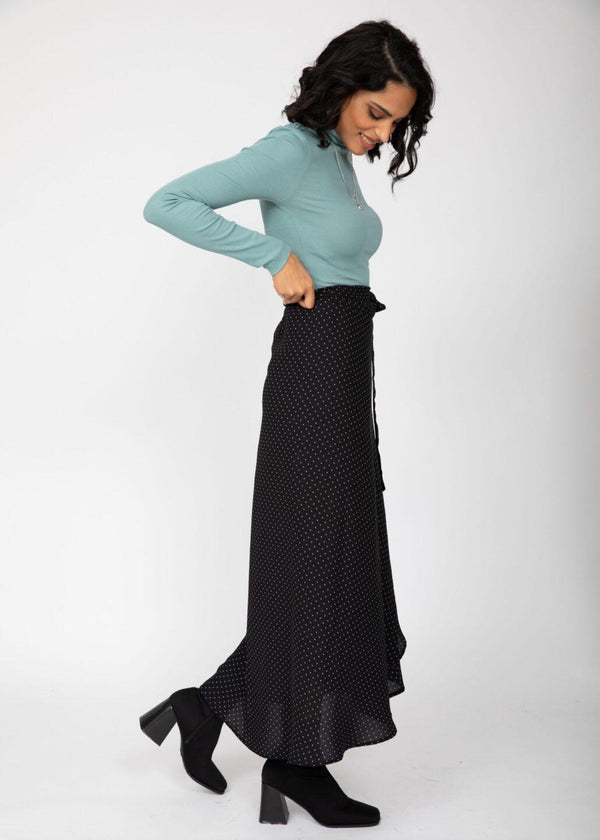Likemary Maxi Wrap Skirt In Polka Dot Black