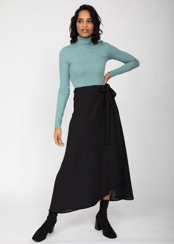 Likemary Maxi Wrap Skirt In Polka Dot Black