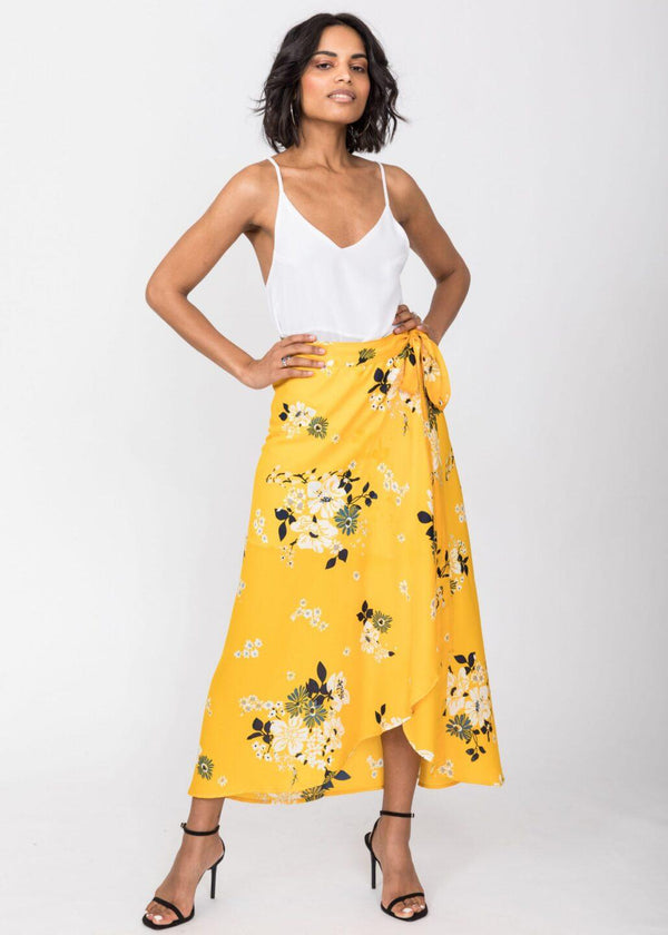 Likemary Maxi Wrap Skirt Yellow Floral Print