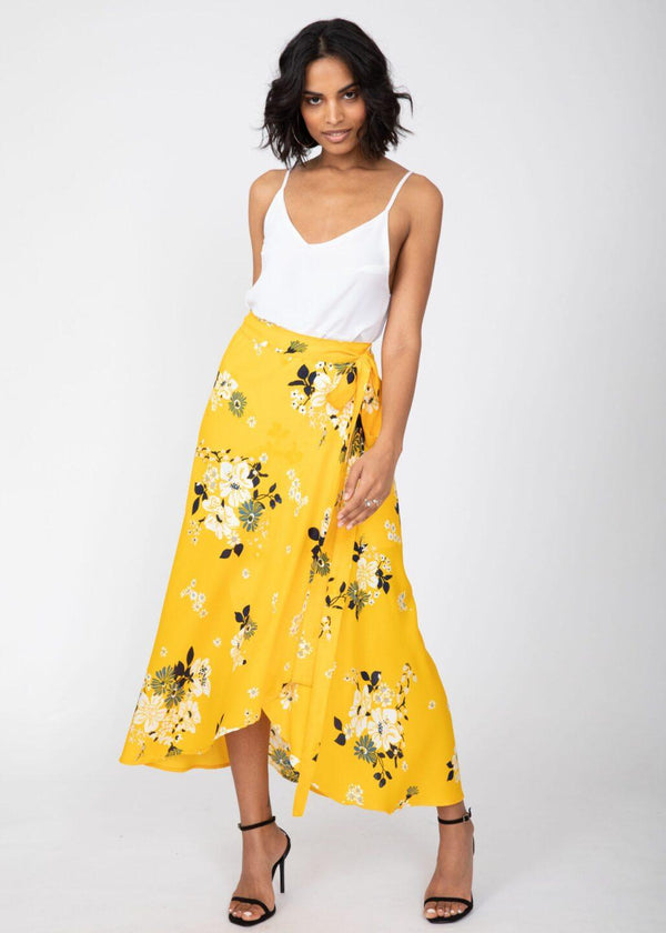 Likemary Maxi Wrap Skirt Yellow Floral Print