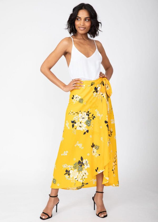 Likemary Maxi Wrap Skirt Yellow Floral Print