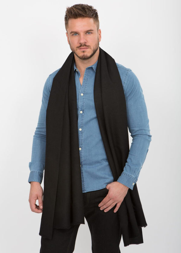 Likemary Men’s Oversized Merino Wool Scarf Black