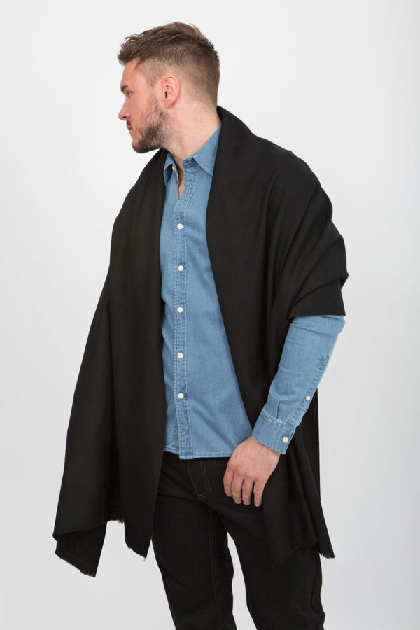 Likemary Men’s Oversized Merino Wool Scarf Black