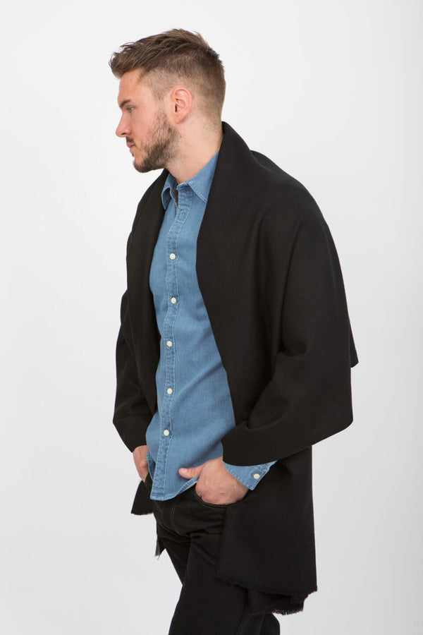 likemary Men’s Oversized Merino Wool Scarf Black