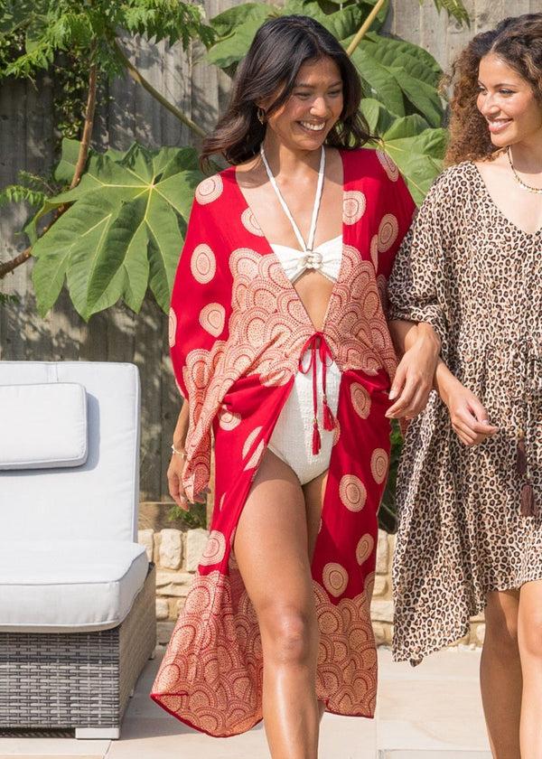 likemary Relaxed Mandala Print Kimono in Red