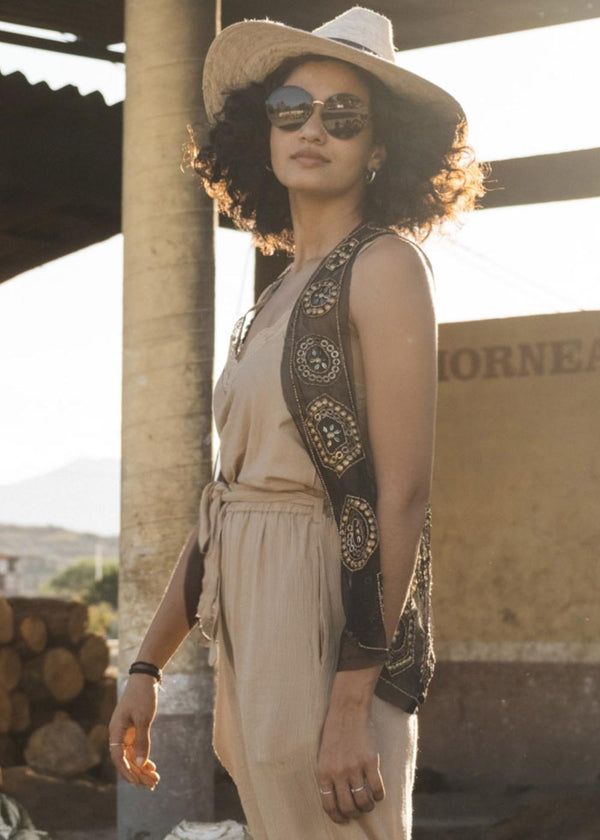 Likemary Sequin Waistcoat In Black And Gold