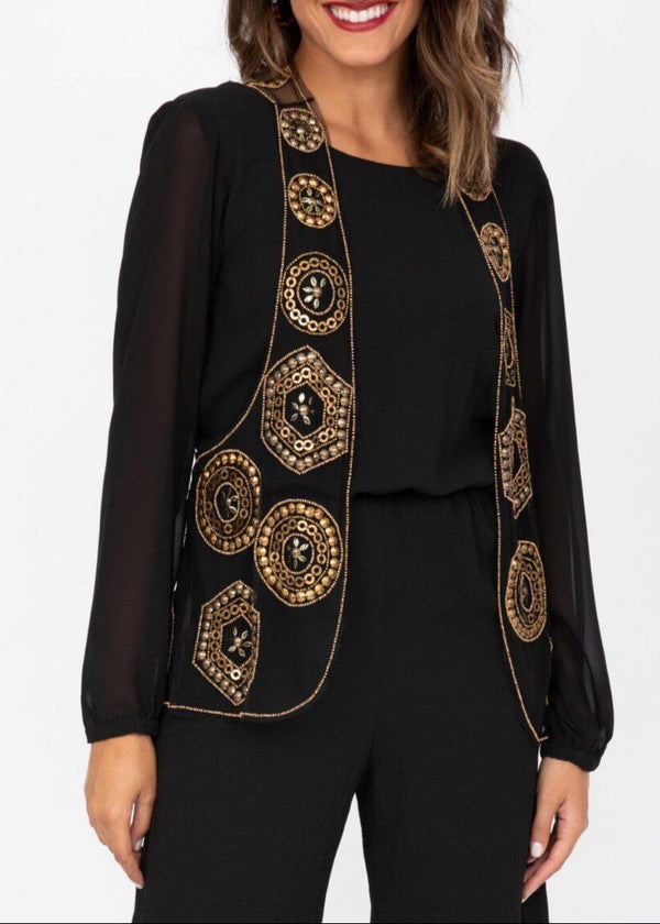 Likemary Sequin Waistcoat In Black And Gold