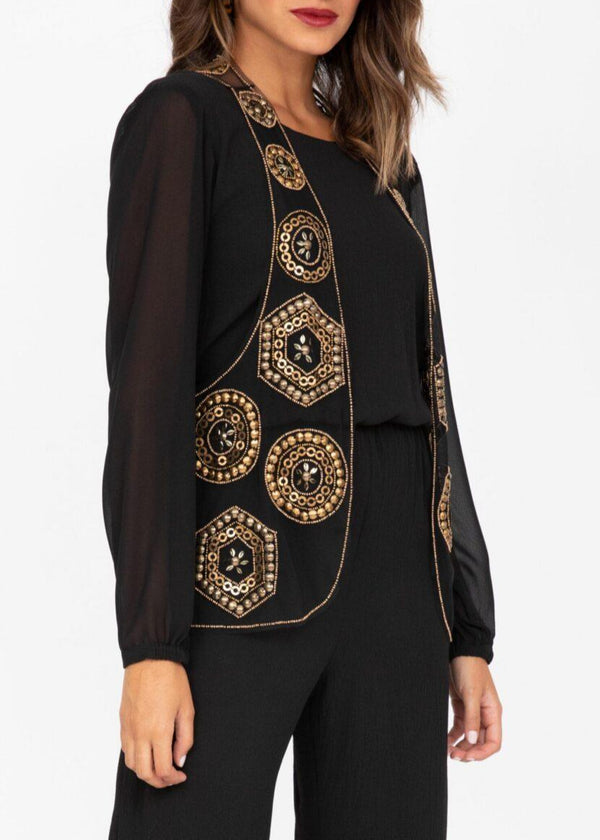 Likemary Sequin Waistcoat In Black And Gold
