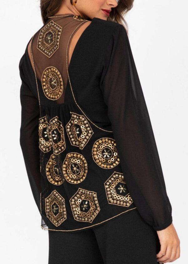 likemary Sequin Waistcoat In Black And Gold