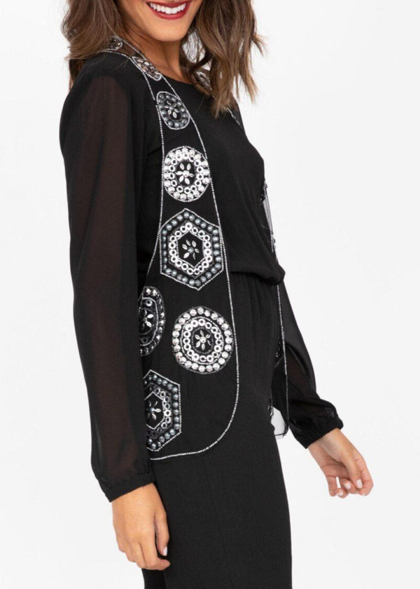 Likemary Sequin Waistcoat In Black And Silver