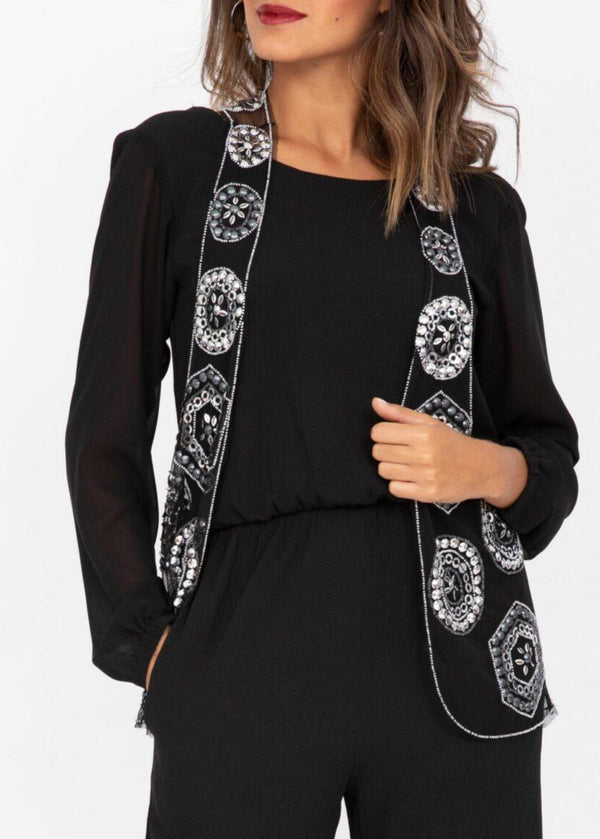 Likemary Sequin Waistcoat In Black And Silver