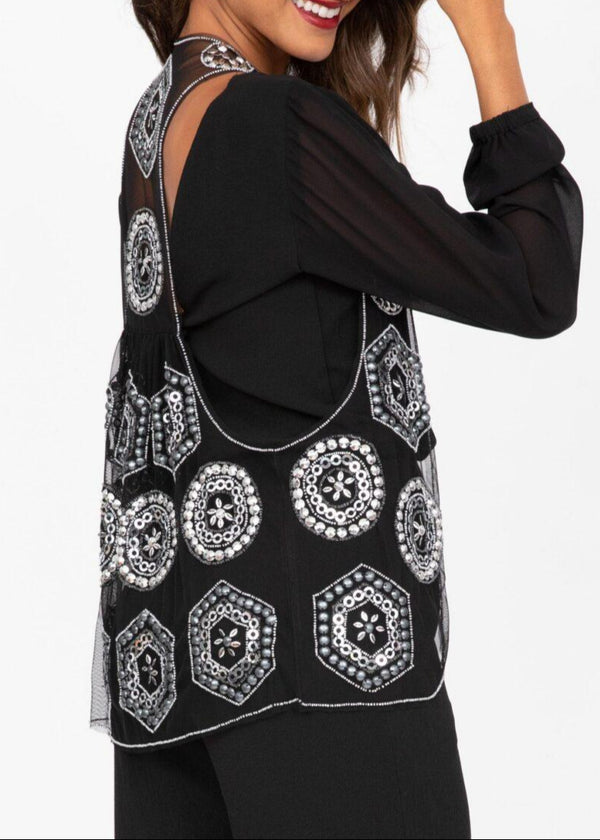 Likemary Sequin Waistcoat In Black And Silver