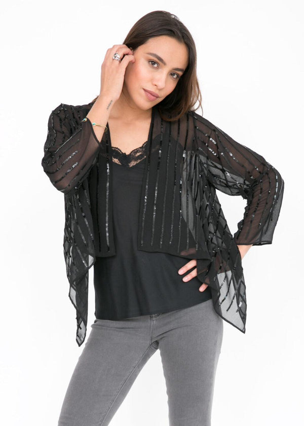 Likemary Sheer Chiffon Sequins Shrug Bolero Black