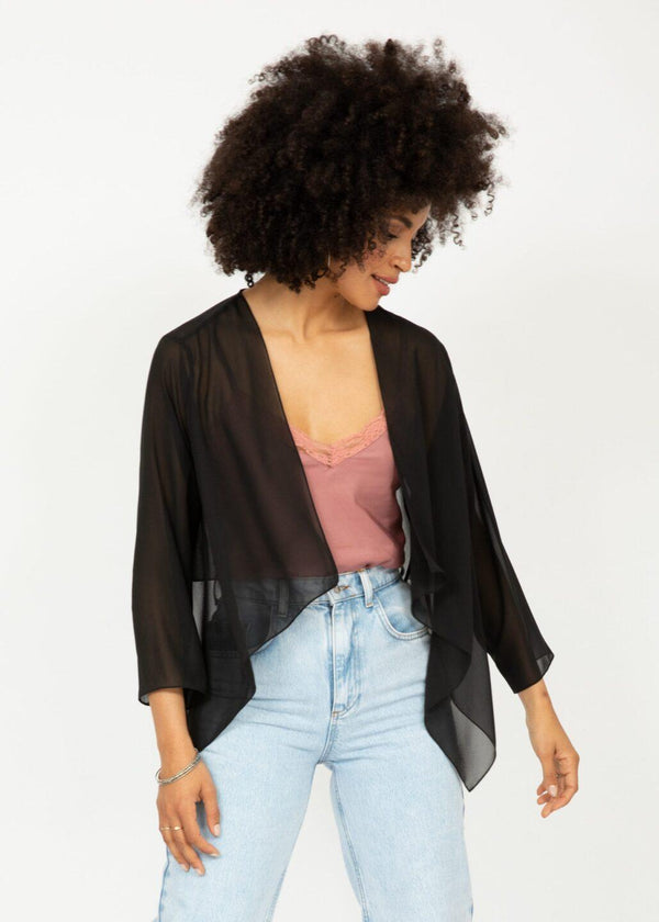 Likemary Sheer Chiffon Shrug Bolero Black