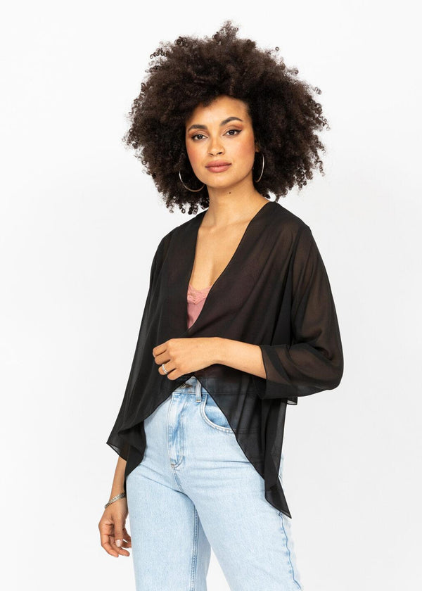 likemary Sheer Chiffon Shrug Bolero Black