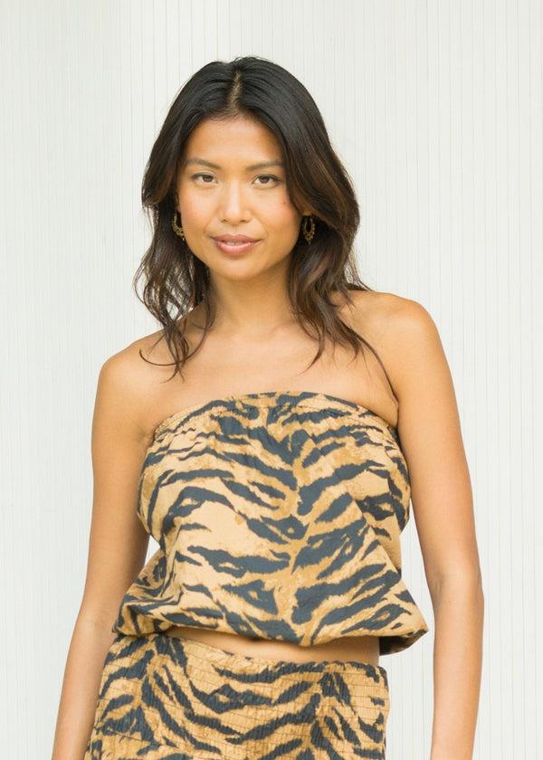 Likemary Tiger Print Poplin Tube Top