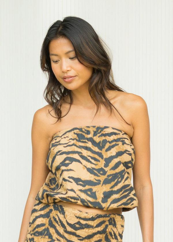 Likemary Tiger Print Poplin Tube Top
