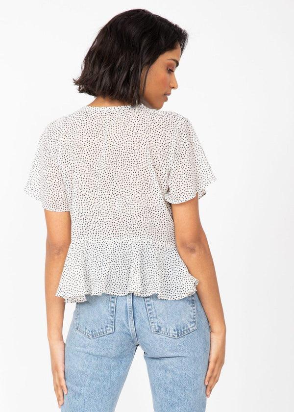 Likemary White Polka Dot Butterfly Sleeve Top