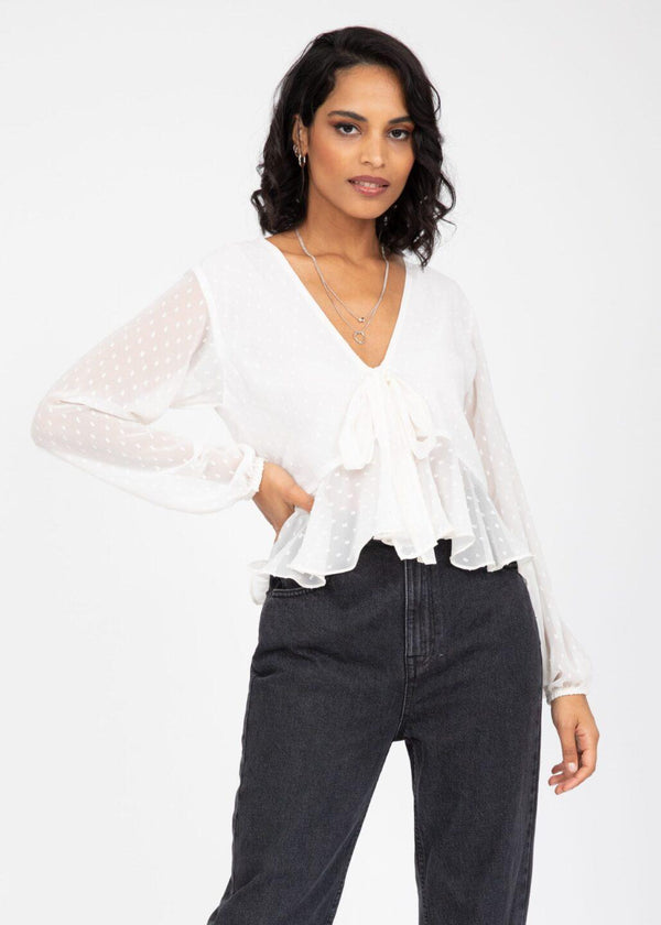 Likemary Long Puff Sleeve Butterfly Top In Ivory White