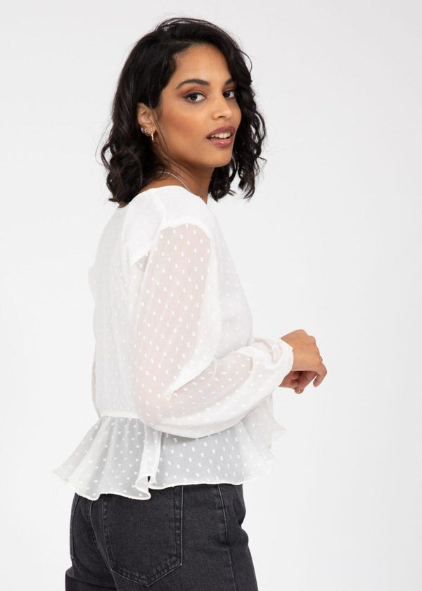 Likemary Long Puff Sleeve Butterfly Top In Ivory White