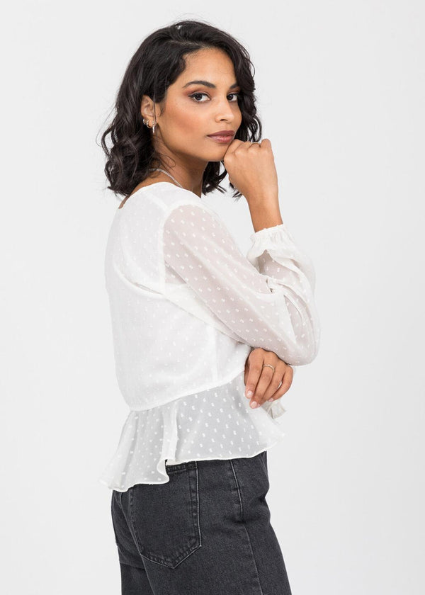 Likemary Long Puff Sleeve Butterfly Top In Ivory White